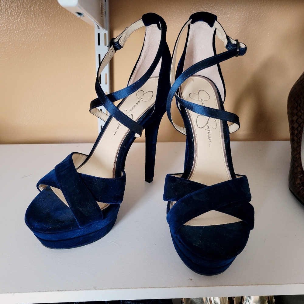 Velveeta blue platform heels